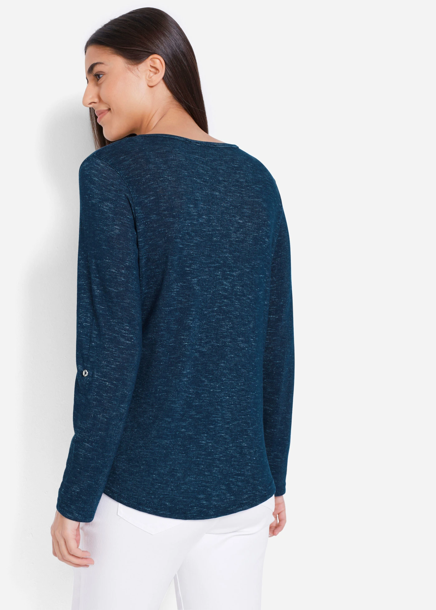 Longsleeve van katoenmix met knoopsluiting • donkerblauw gemêleerd • bonprix online shop