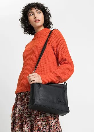 Schoudertas met verwisselbare riemen, Kleur: zwart-wit twill