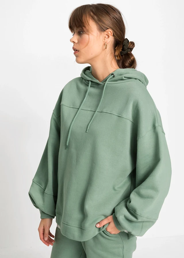 Sweat à capuche oversize en coton mélangé doux, Couleur: vert fumé