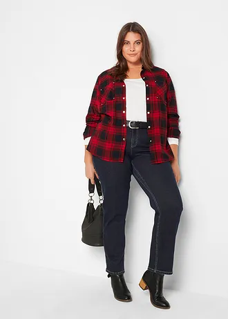 Geruite overhemdblouse van katoen, Kleur: rood-zwart geruit