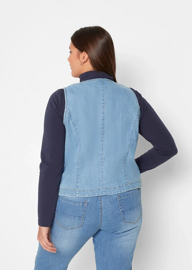 Gilet sans manches en jean extensible, Couleur: bleu clair denim