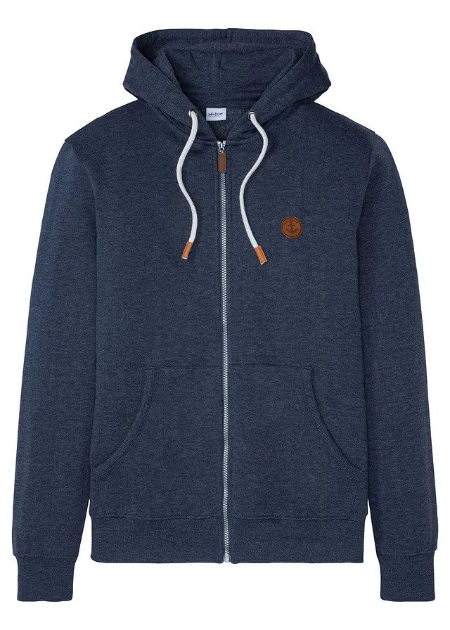 Bluza rozpinana z kapturem, z detalami z imitacji skóry • granatowy melanż • sklep bonprix