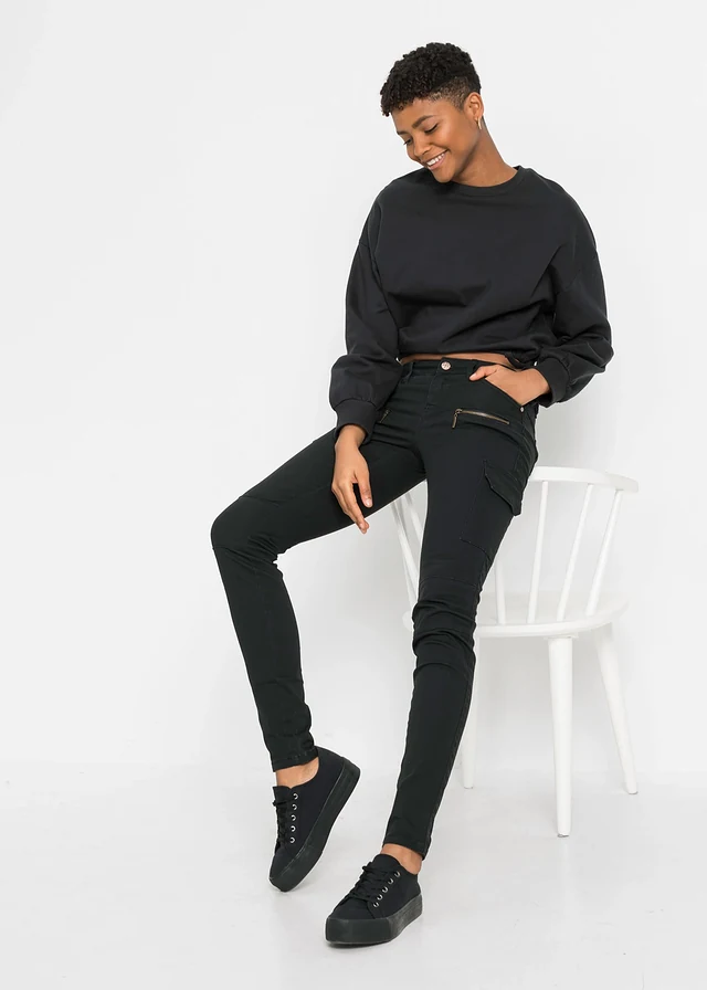 Pantalon cargo en coton extensible, Couleur: noir