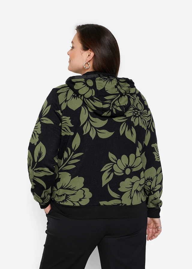 Gilet en molleton de coton mélangé, Couleur: noir/vert floral