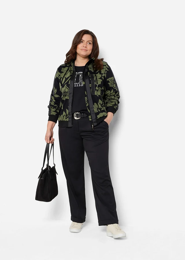 Gilet en molleton de coton mélangé, Couleur: noir/vert floral