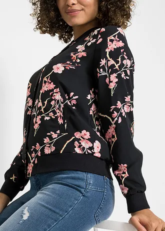 Blouson court • noir-rose floral • Boutique bonprix