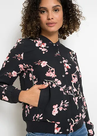 Korte bomber • zwart-roze gebloemd • bonprix online shop