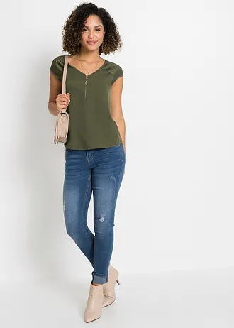 Tričko s krajkovou vsadkou • olivová • bonprix obchod