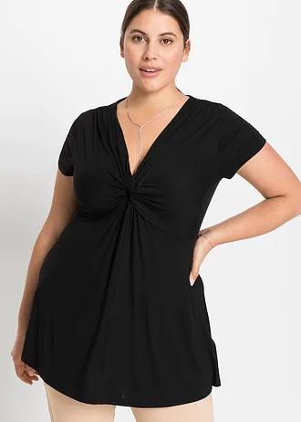 Shirt in een viscosemix, Kleur: zwart