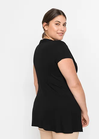 Shirt in een viscosemix, Kleur: zwart