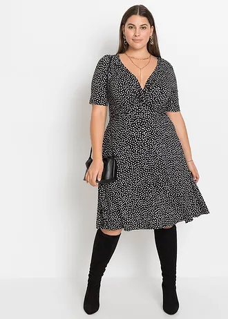 Jersey jurk met drapering in een zachte viscosemix, Kleur: zwart-wit grafische print