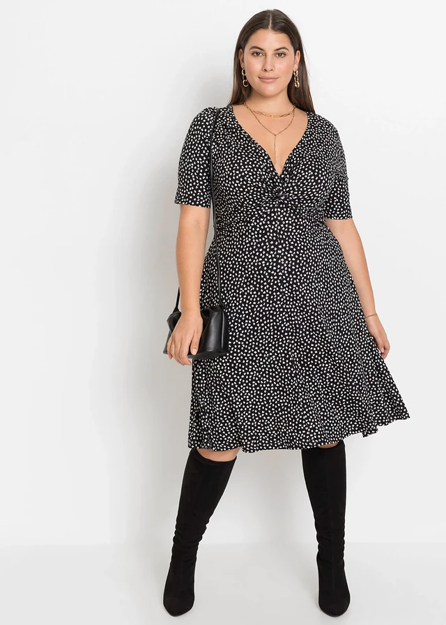 Robe drapée en jersey viscose doux, Couleur: noir/blanc graphique