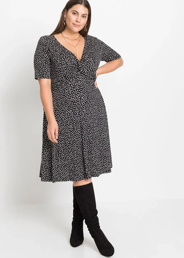Robe drapée en jersey viscose doux, Couleur: noir/blanc graphique