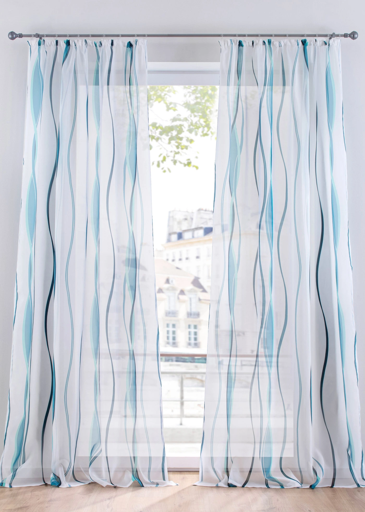 Voilage imprimé vagues (1 pce) • pétrole • Boutique bonprix