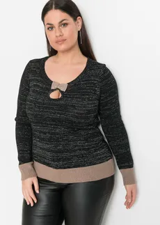 Pull avec nœud, Couleur: noir-taupe-argenté métallisé