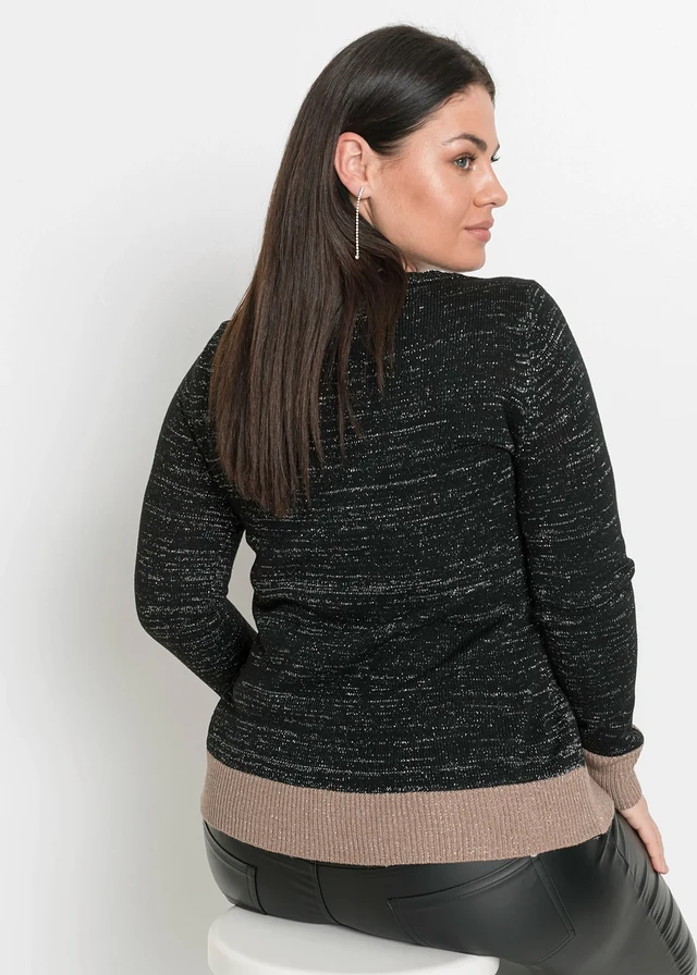 Pull avec nœud, Couleur: noir/taupe/argenté métallisé