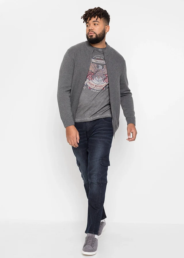 Strečové cargo džíny Slim Fit, Straight, barva: tmavě modrý denim used