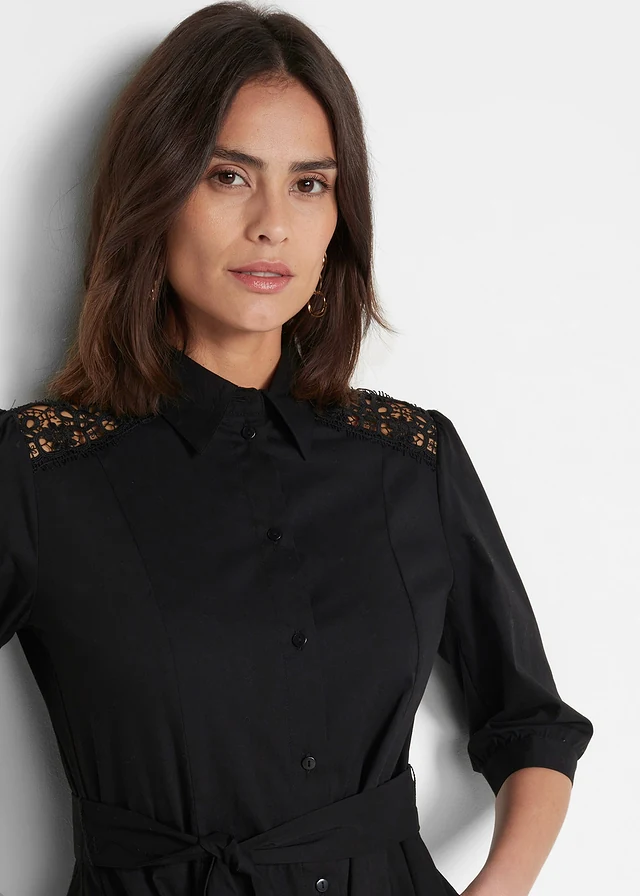 Robe-chemise avec dentelle et lien à nouer • noir • product-page.page-title-suffix