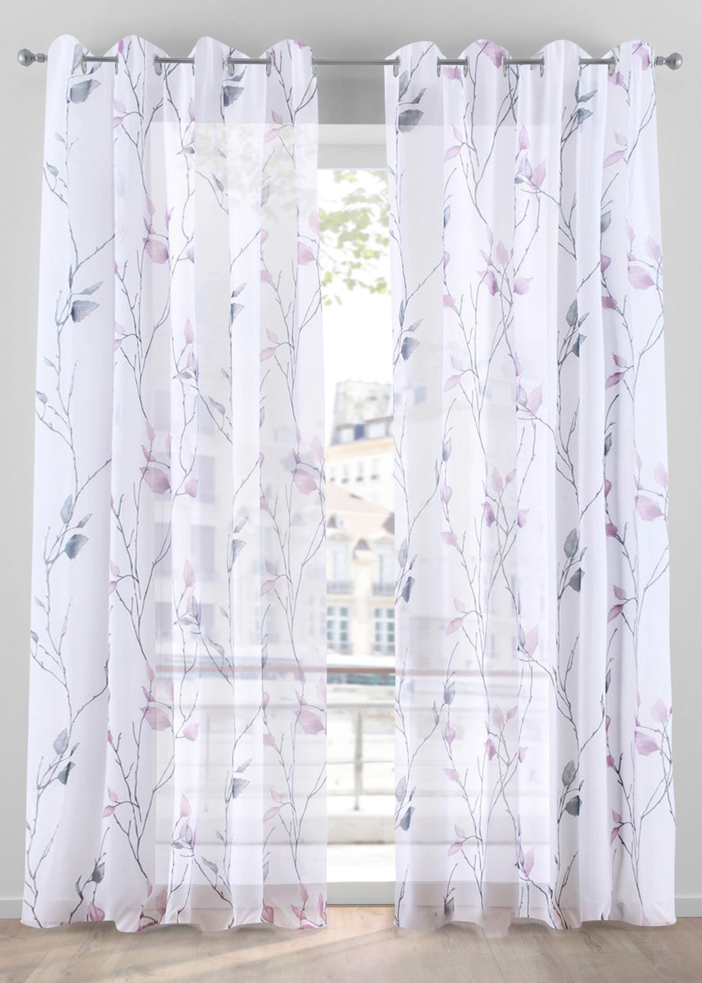 Voilage en tissu léger (1 pce) • blanc-rose-gris floral • Boutique bonprix