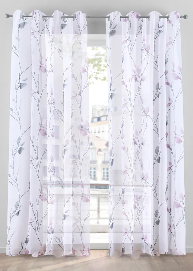 Függöny vékony voile anyagból (1 db) • rózsaszín-fehér-szürke • bonprix áruház