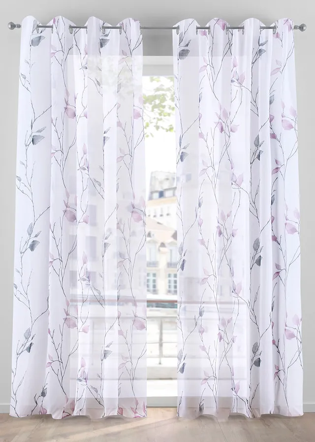 Gordijn van lichte voile (1 stuk) • wit-roze-grijs gebloemd • bonprix online shop