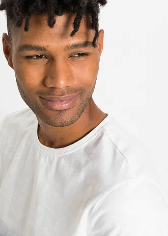 T-shirt 100% coton, slim • blanc-bleu foncé • Boutique bonprix