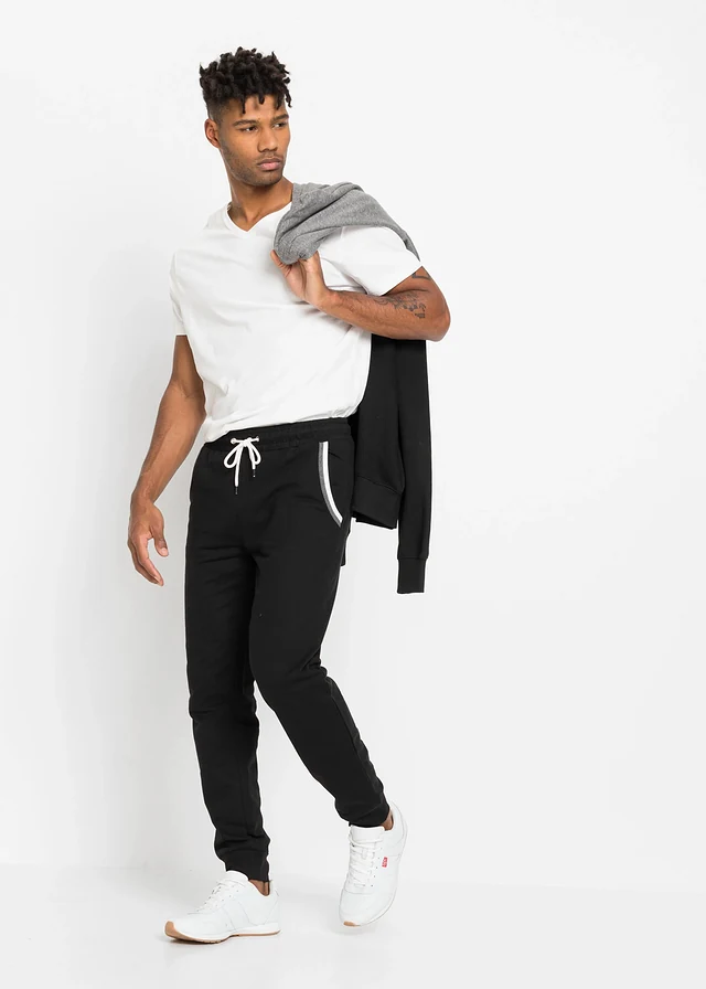 Pantalon de jogging à détails contrastants, 100% coton, Couleur: noir