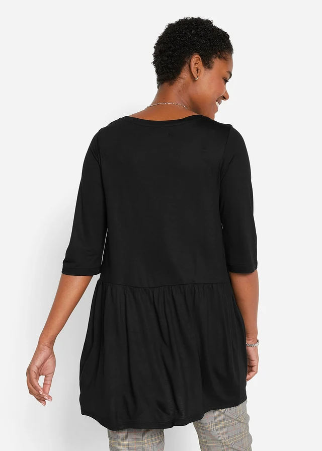 T-shirt long avec volant, Couleur: noir