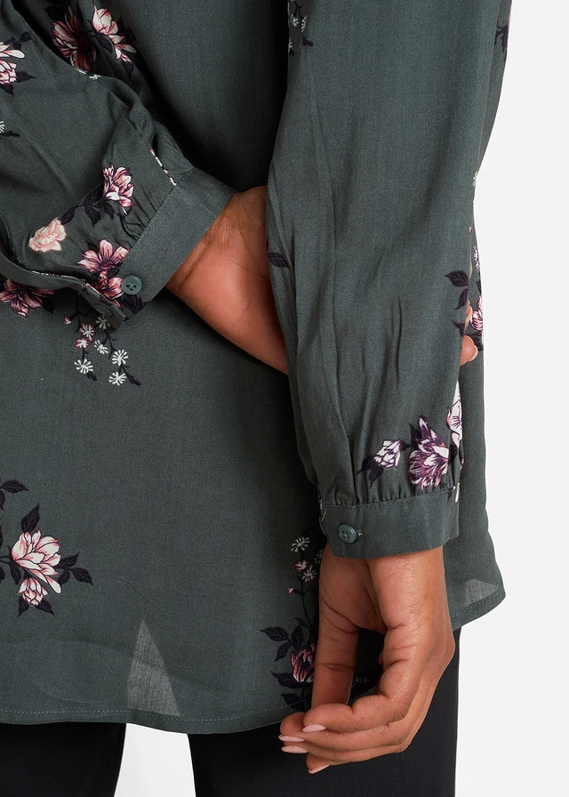 Lange blouse van soepele viscose • eucalyptusgroen gebloemd • product-page.page-title-suffix