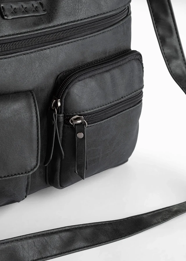 Sac à bandoulière avec poches extérieures, Couleur: noir
