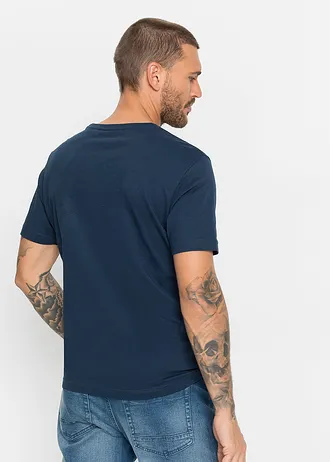Lot de 2 T-shirts regular • bleu foncé + gris chiné imprimé • Boutique bonprix