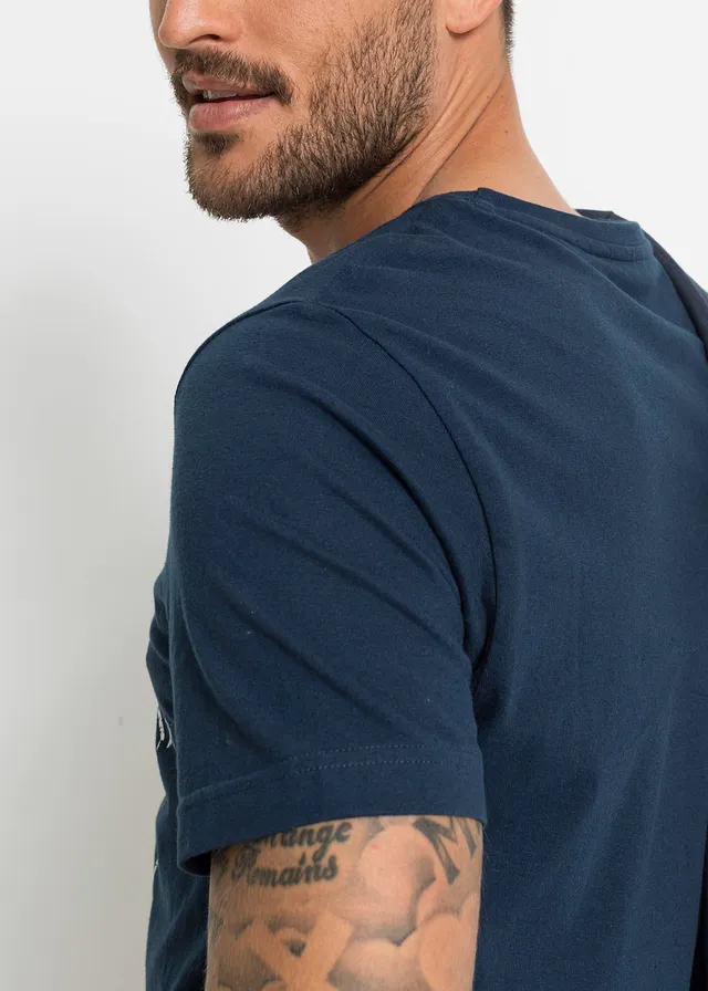 T-shirt (set van 2) in regular fit • donkerblauw+grijs gemêleerd met print • product-page.page-title-suffix