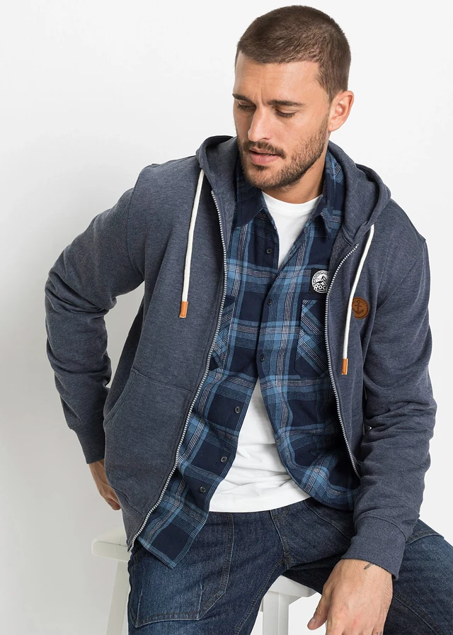 Sweat zippé à capuche et détails enduits • bleu foncé chiné • product-page.page-title-suffix