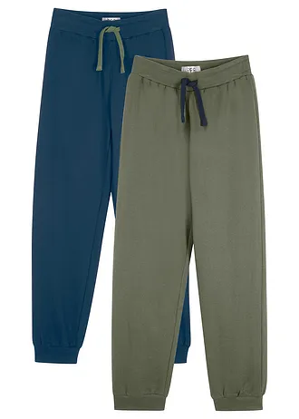 Lot de 2 pantalons de jogging 100% coton, Couleur: bleu foncé + kaki foncé