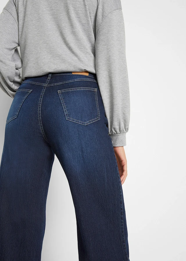 Wide leg stretch jeans, mid waist • donkerblauw denim used • product-page.page-title-suffix