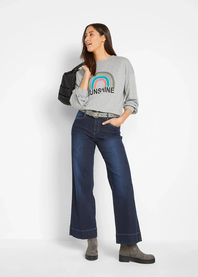 Dżinsy wide leg, mid waist, ze stretchem, kolor: 
