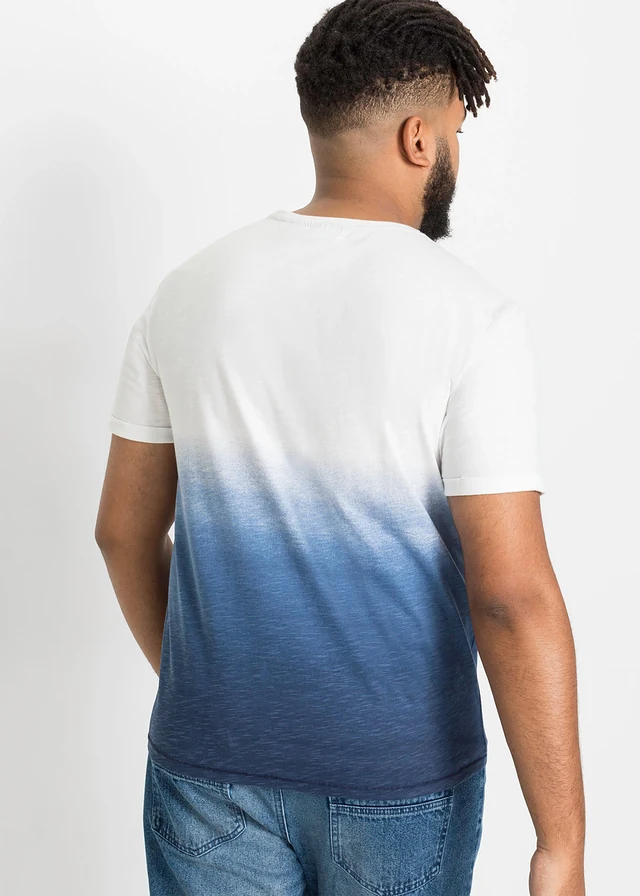 T-shirt 100% coton, slim, Couleur: bleu foncé   blanc