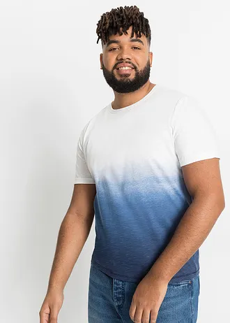 T-shirt z czystej bawełny, slim fit, kolor: ciemnoniebiesko-biały