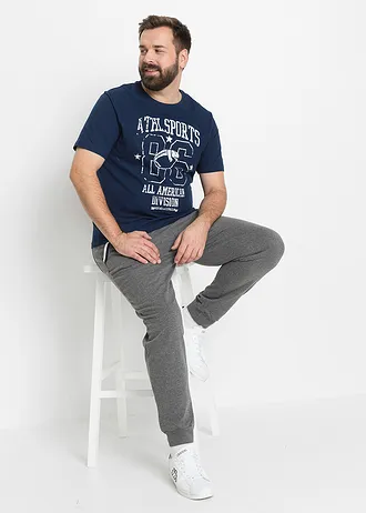 Lot de 2 T-shirts regular, Couleur: bleu foncé + gris chiné imprimé