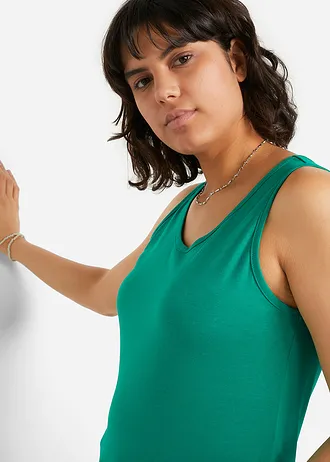 Lot de 5 débardeurs longs 100% coton • émeraude + raisin + fuchsia moyen + blanc + vert menthe • Boutique bonprix