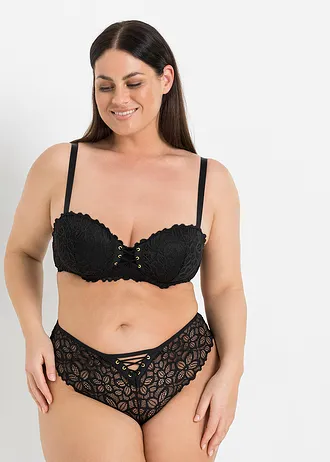 Brazilian slip van sierlijk kant, Kleur: zwart