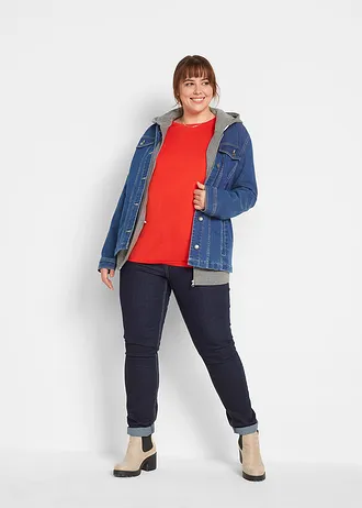 Longshirt met ronde hals, lange mouwen (set van 5), Kleur: zwart+aardbeirood+lichtgrijs gemêleerd+wit+donkerblauw