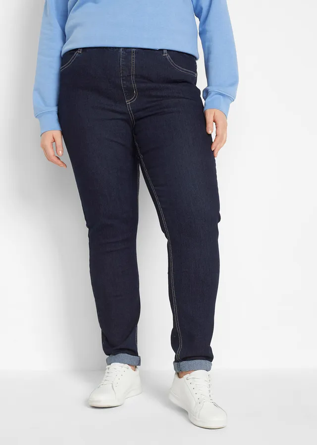 Jegging extensible, taille haute et élastiquée, Couleur: bleu nuit denim