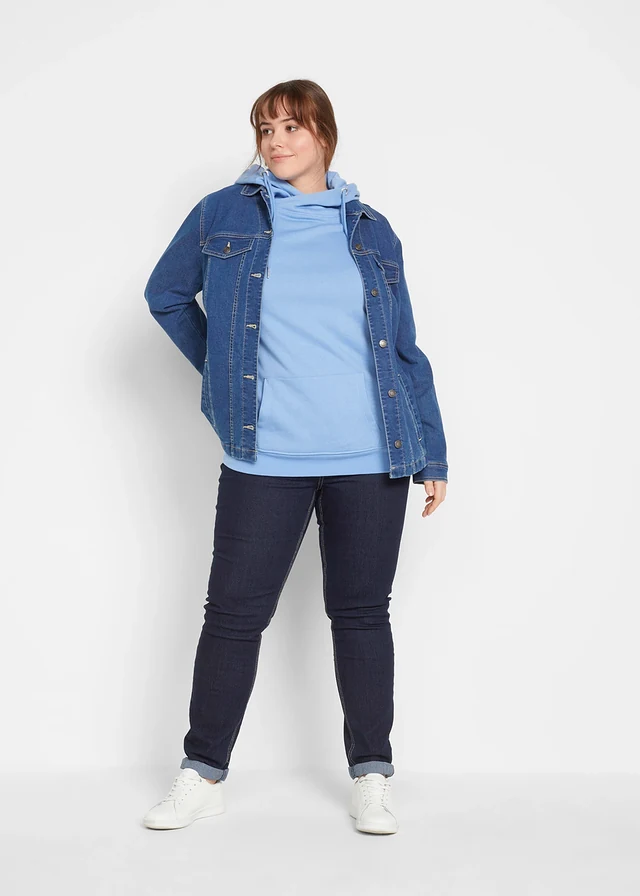 High waist stretch jegging met brede comfortband, Kleur: nachtblauw denim