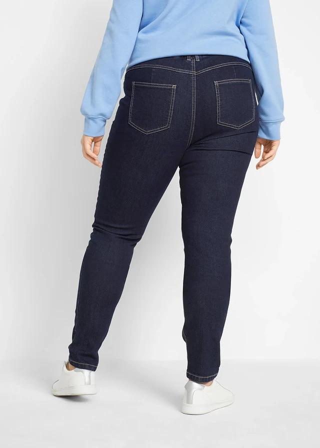 Jegging extensible, taille haute et élastiquée, Couleur: bleu nuit denim