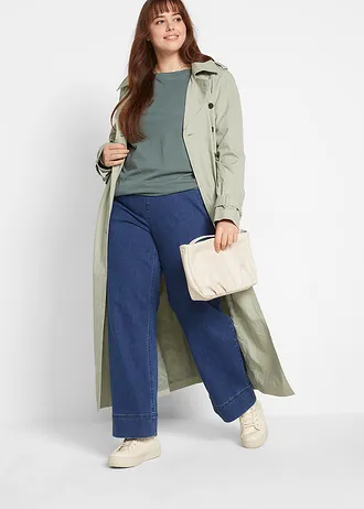 Longshirt met ronde hals, lange mouwen (set van 5), Kleur: eucalyptusgroen+perzik+rookblauw+wit+zwart