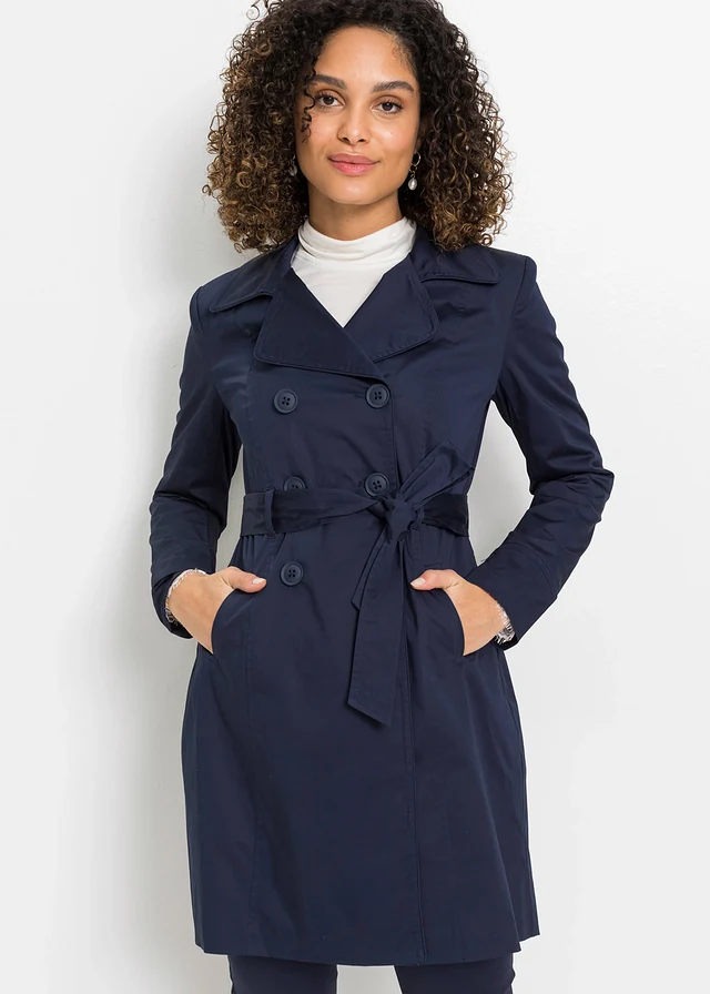 Trenchcoat van katoen, Kleur: donkerblauw