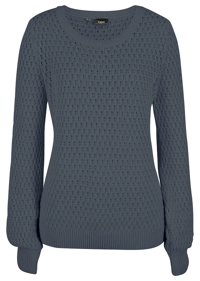 Pulover cu tricot texturat, din material cu bumbac