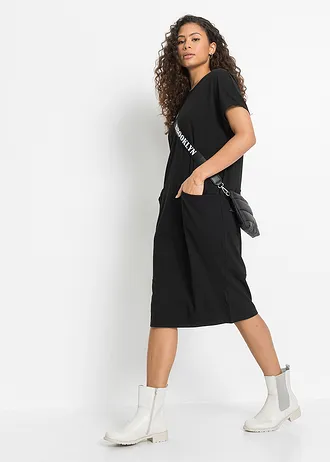 Jersey jurk met zakken, Kleur: zwart