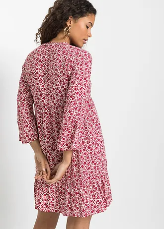 Mini jurk met volants van viscose, Kleur: wit-avondrood gebloemd